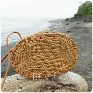 oval sling bags full handwoven natural rattan straw